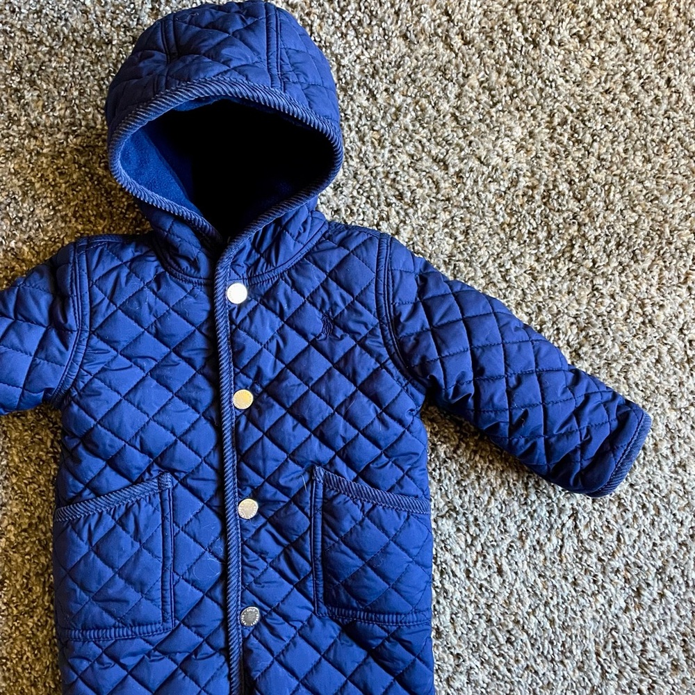 Ralph Lauren Infant Baby Boy Navy Blue Snowsuit Winter Bunting 6M Fleece-Lined
